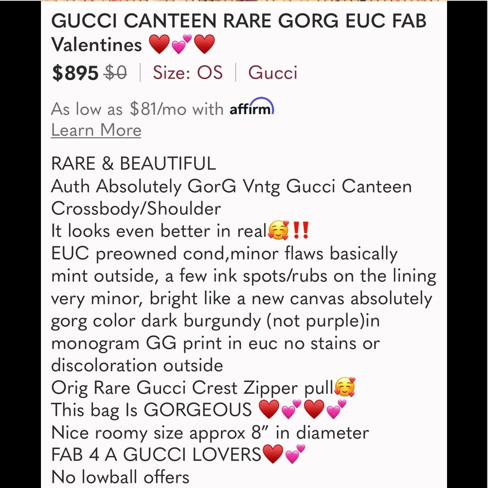 GUCCI Canteen v RARE GORG  EUC 4 Valentines♥️♥️♥️ - Picture 16 of 16